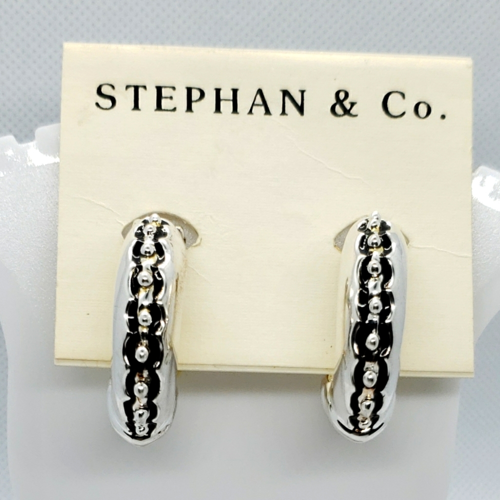 Silver and black beaded clip on earrings
